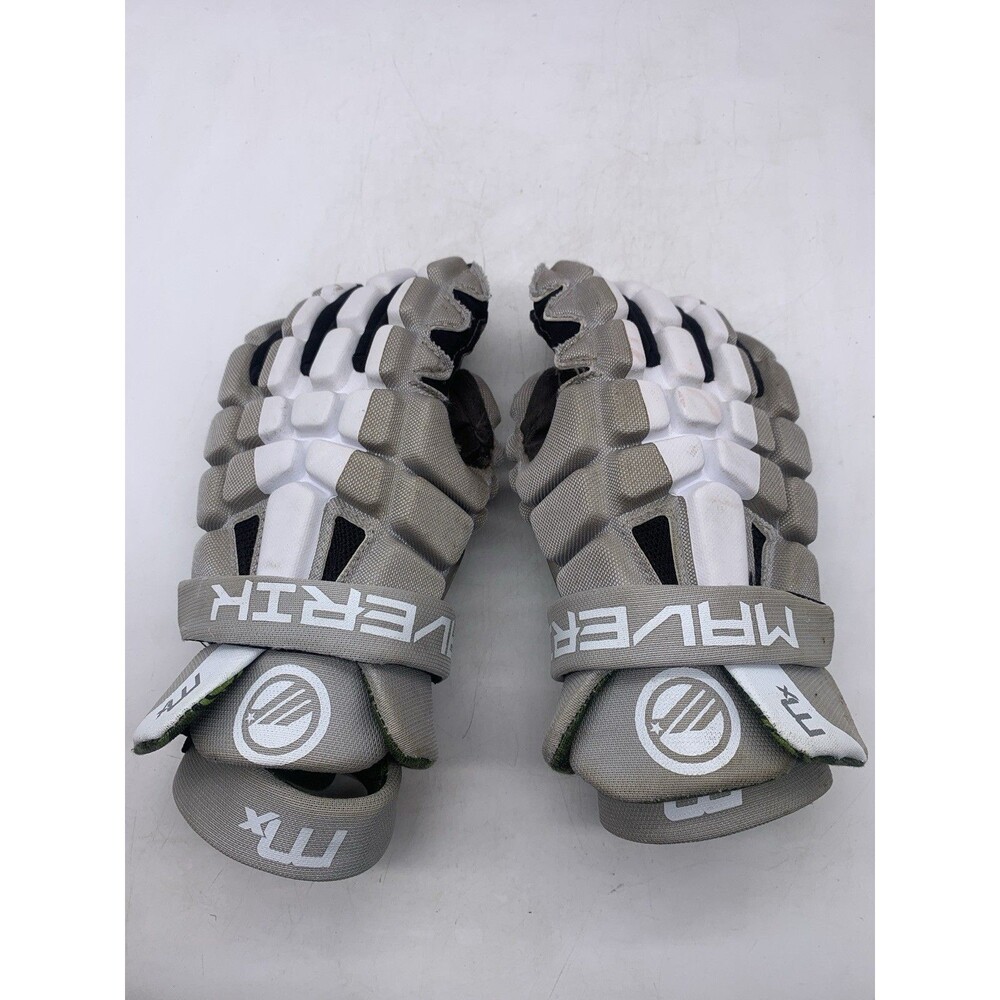 Maverik mx Lacrosse Gloves Size Medium 12” White Gray Adjustable Cuff